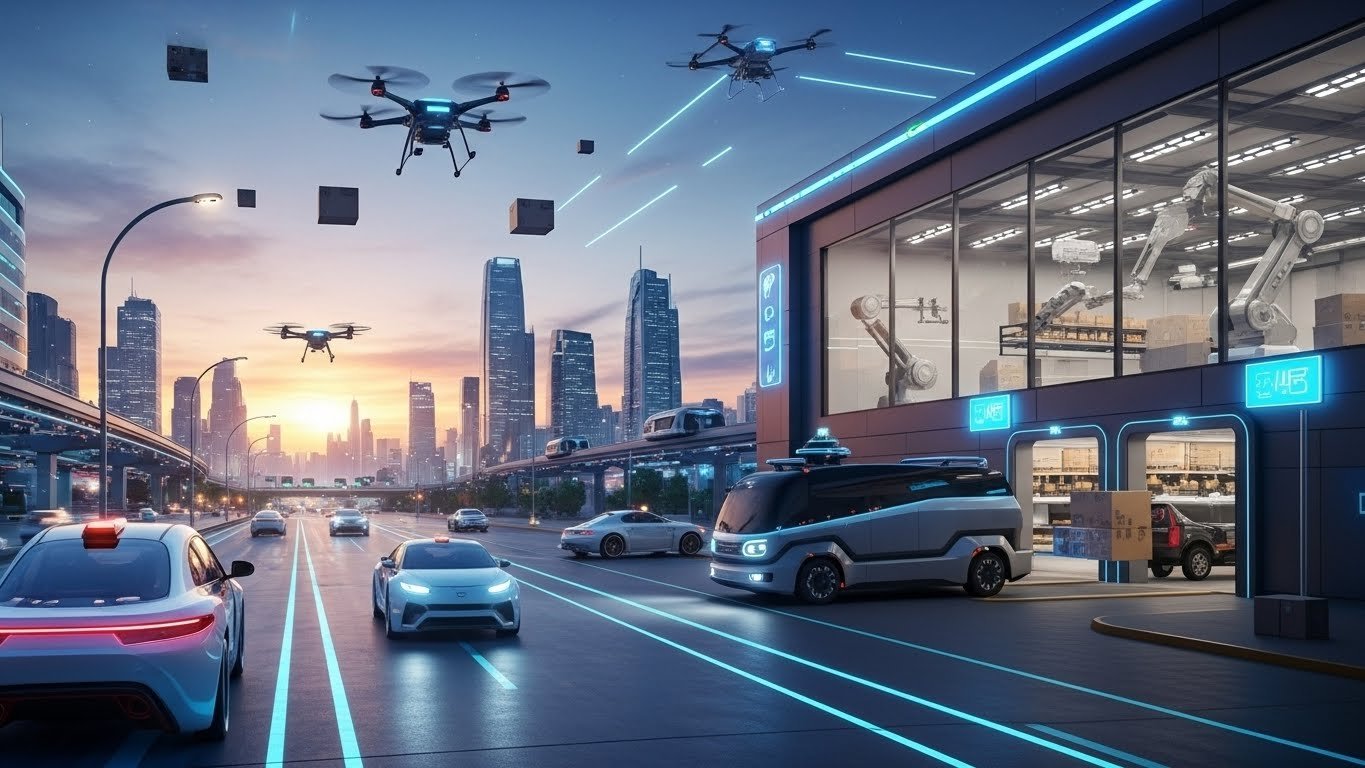 You are currently viewing TheSteering Wheel is Disappearing: Revolutionizing Transportation & Logistics in the Age of Physical AI (with $5.71 Robots Autonomous Trucks & Air Taxis Audio Overview & Quiz)