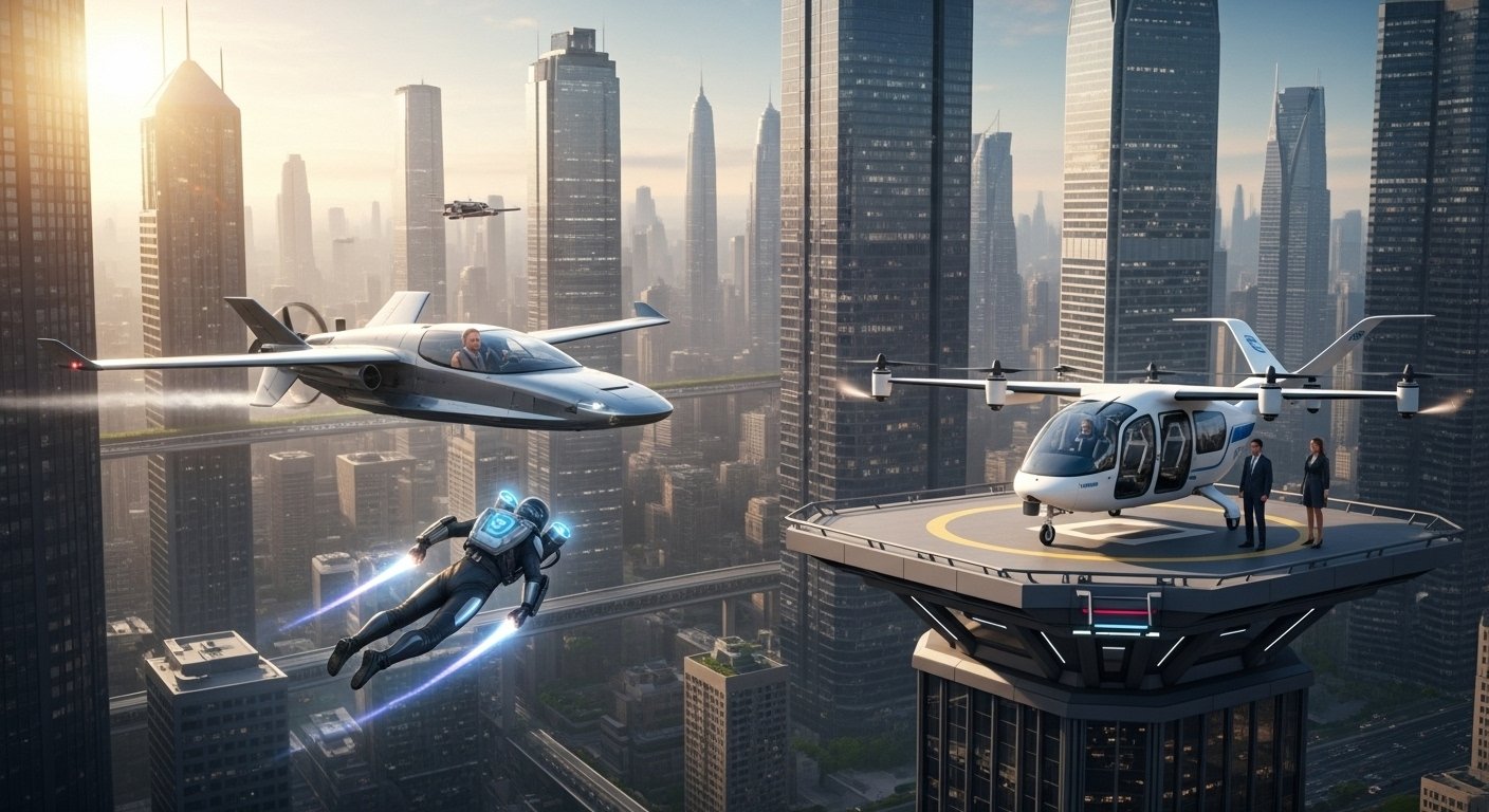 How Close Are We to Sky Commuting? The Real Jetpacks and Flying Cars & eVTOL (With Air Taxi, Flying Car, eVTOLs & Jetpacks Sky Commuting Dreams Grounded Audio Overview & Quiz) 3 How Close Are We to Sky Commuting? The Real Jetpacks and Flying Cars & eVTOL (With Air Taxi, Flying Car, eVTOLs & Jetpacks Sky Commuting Dreams Grounded Audio Overview & Quiz)